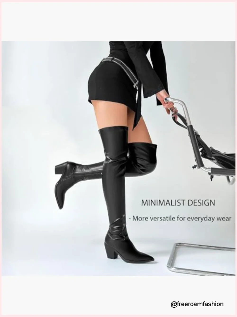 Stretch Thigh High Boots Pointed Toe Block Heel Over the Knee